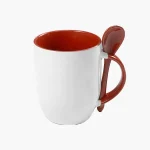 Taza sublimable con interior, asa y cuchara de color rojo